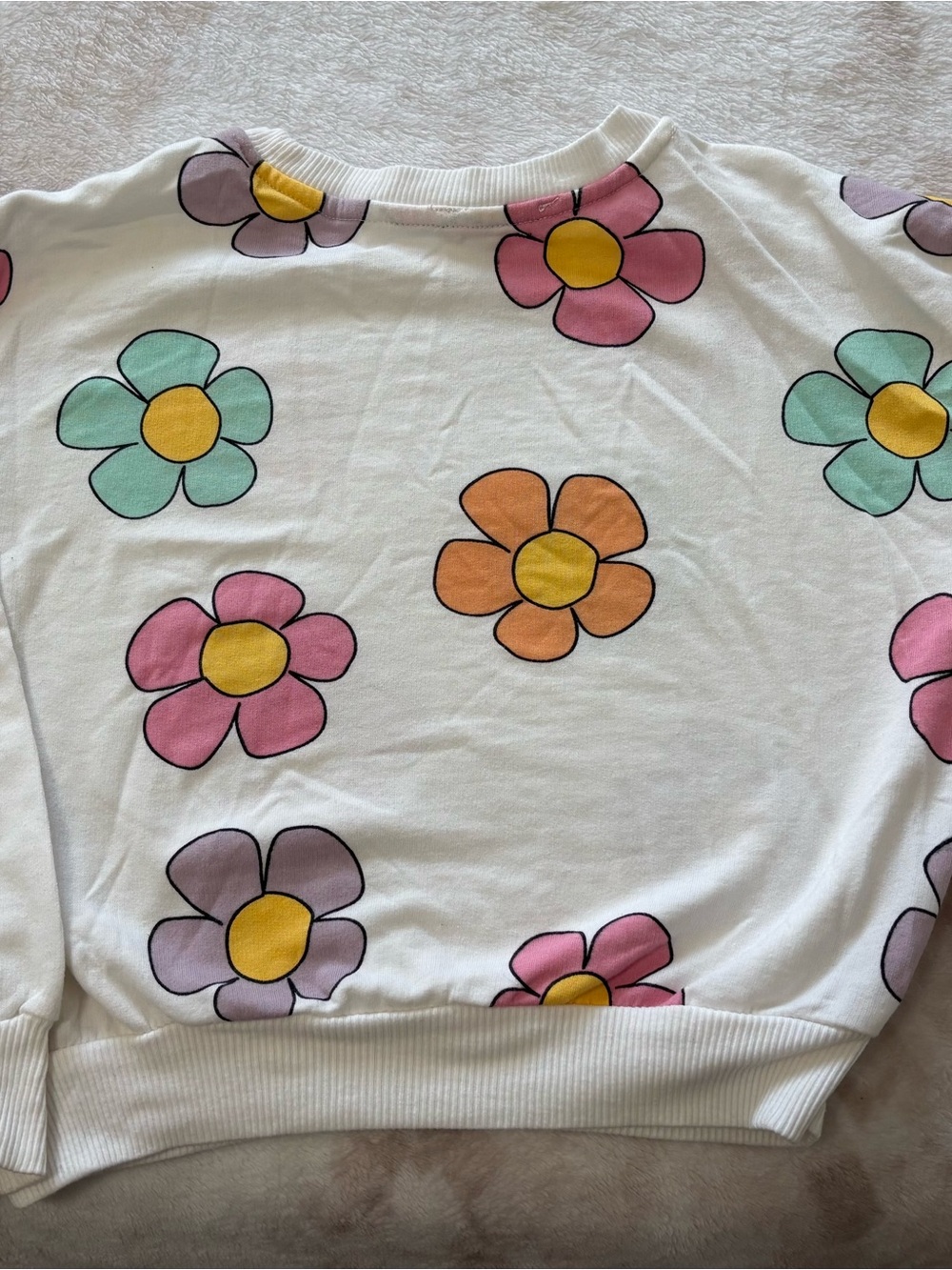 Kids White Floral Cotton Pajama Top – Colorful Flower Print Size/8